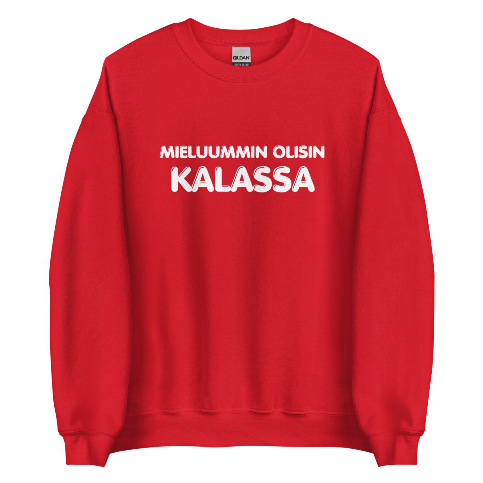 Mieluummin olisin kalassa - Collegepaita / Musta