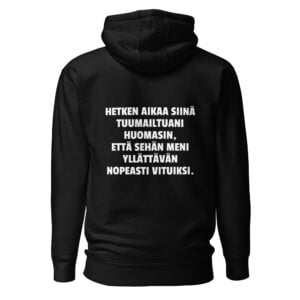 Hetken aikaa siinä tuumailtuani huomasin, että sehän meni yllättävän nopeasti vituiksi. - Huppari / Painatus takana / Musta