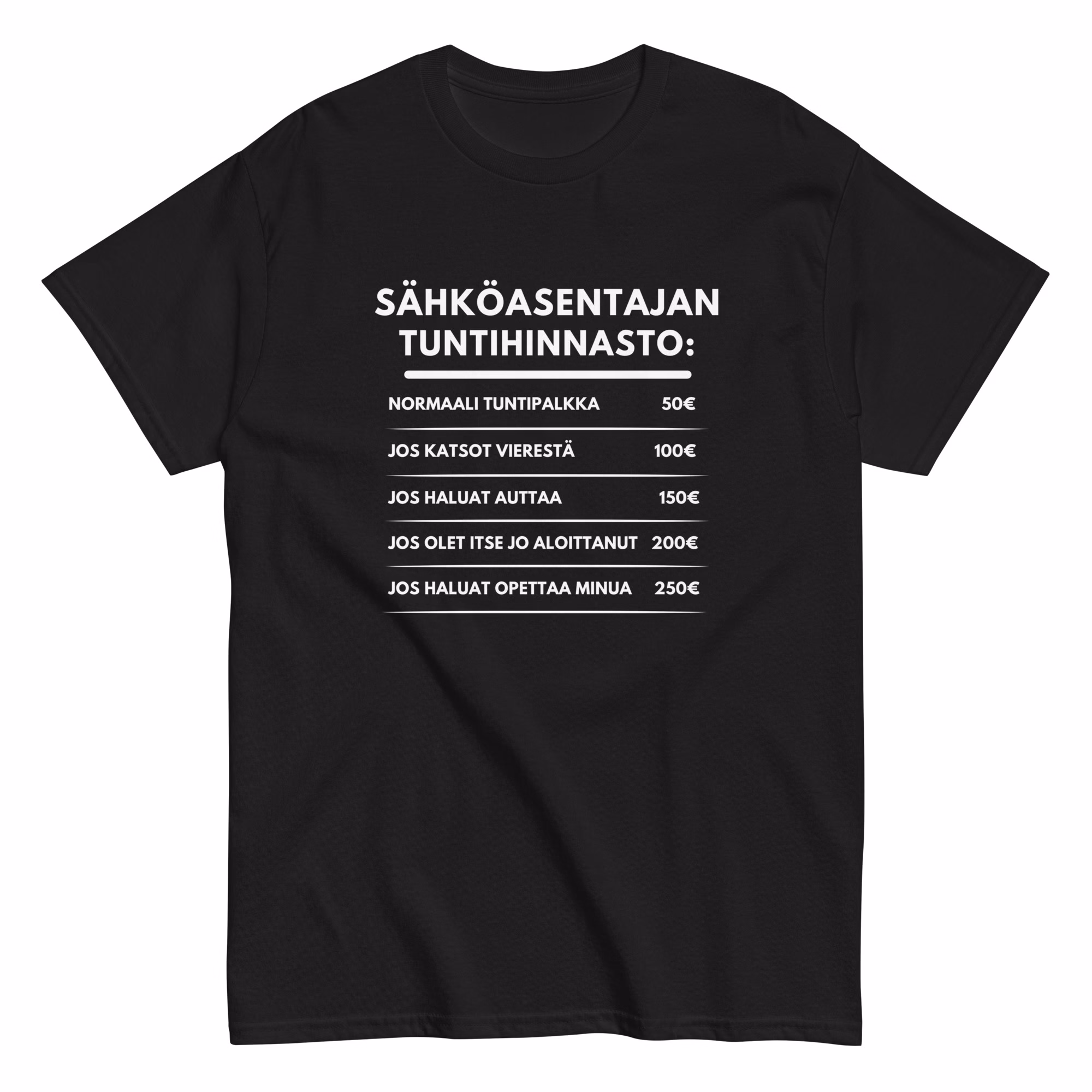 Sähköasentajan tuntihinnasto | T‑paita